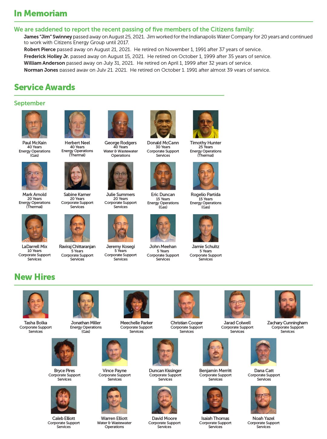 In Memoriam - New Hire - Service Awards 