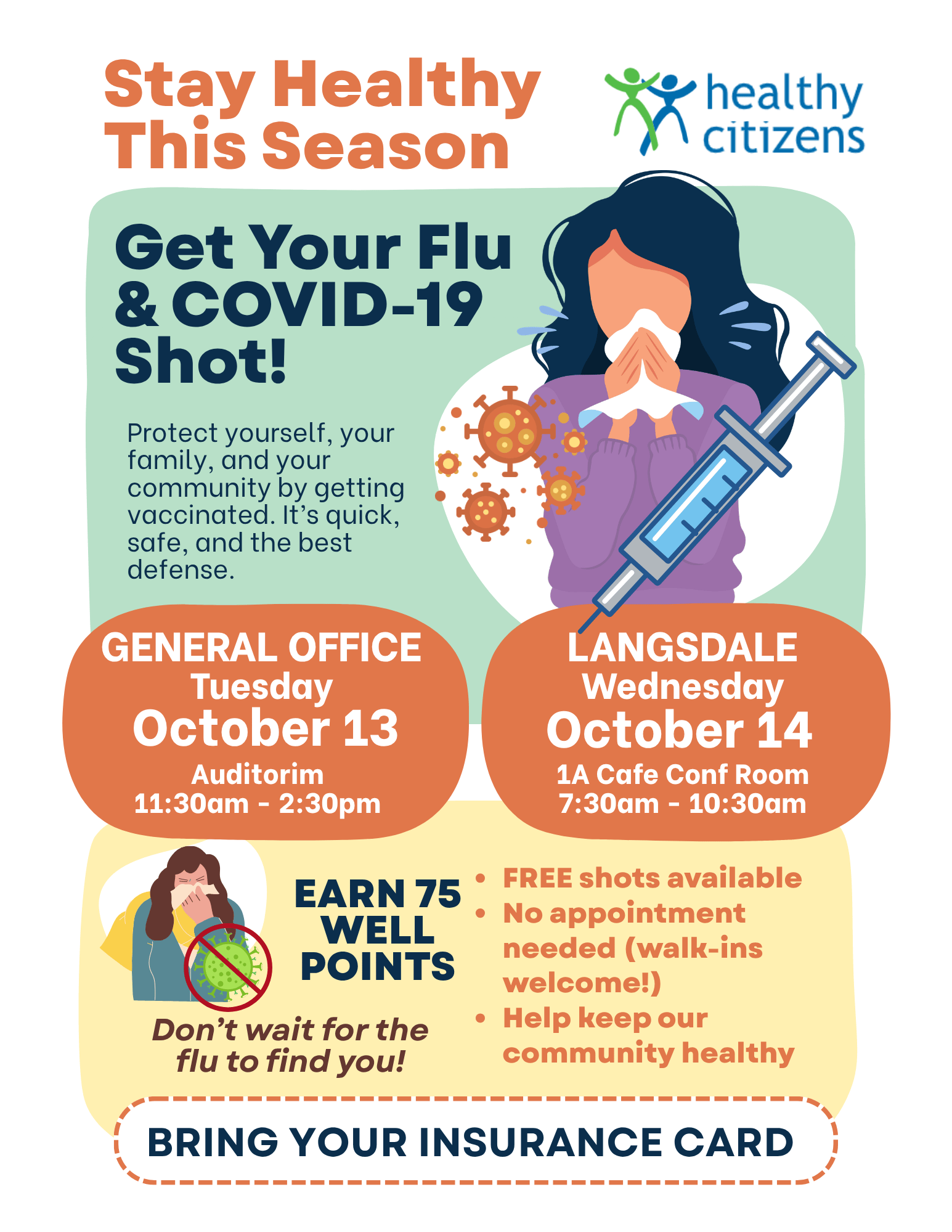 White & Orange Illustrative Flu Shot Campaign Flyer